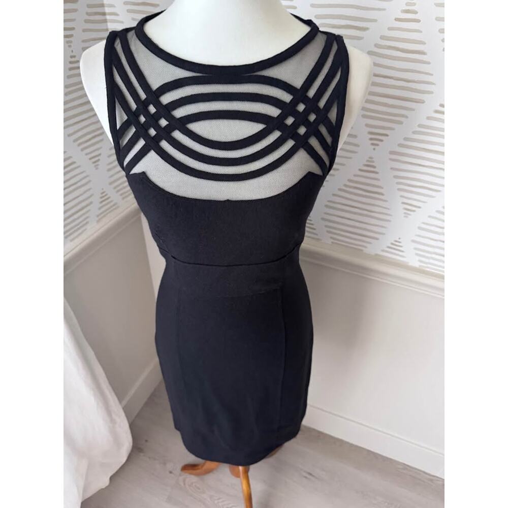 Susana Monaco Women’s Small Black Felt & Mesh Arched Geometric Bodycon Dress - Picture 3 of 10